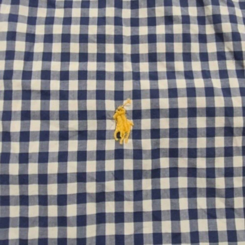 Ralph Lauren Men's‎ blue/white checker shirt Medium Button up Cotton yellow logo